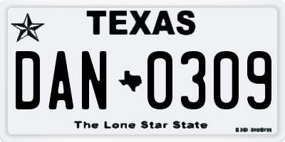 TX license plate DAN0309