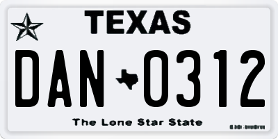 TX license plate DAN0312