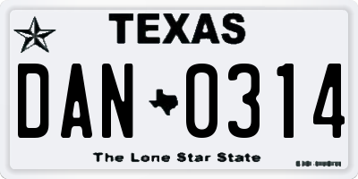 TX license plate DAN0314
