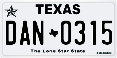 TX license plate DAN0315