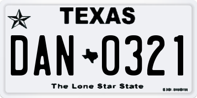 TX license plate DAN0321