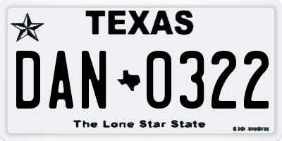 TX license plate DAN0322