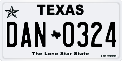 TX license plate DAN0324