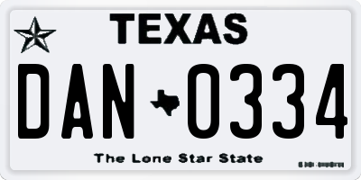 TX license plate DAN0334