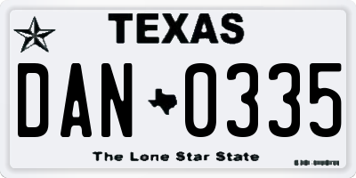 TX license plate DAN0335