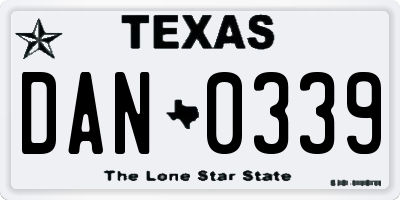 TX license plate DAN0339