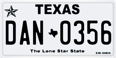 TX license plate DAN0356