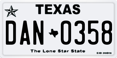TX license plate DAN0358