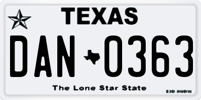 TX license plate DAN0363