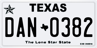 TX license plate DAN0382