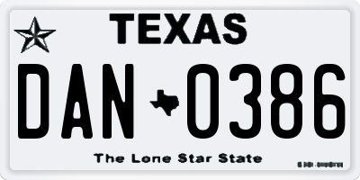 TX license plate DAN0386
