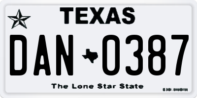 TX license plate DAN0387