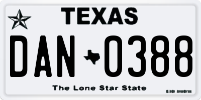 TX license plate DAN0388