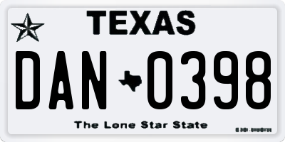 TX license plate DAN0398