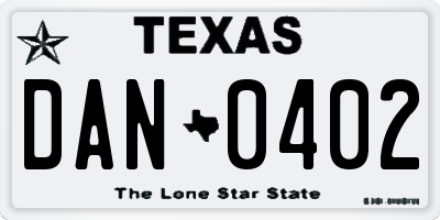 TX license plate DAN0402