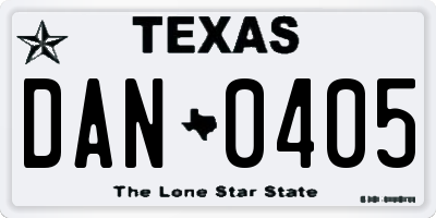 TX license plate DAN0405