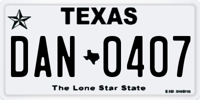 TX license plate DAN0407