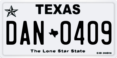 TX license plate DAN0409