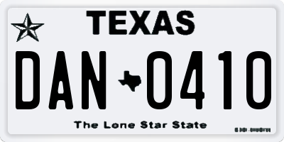 TX license plate DAN0410