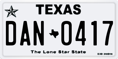 TX license plate DAN0417