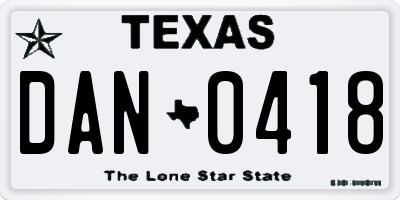 TX license plate DAN0418