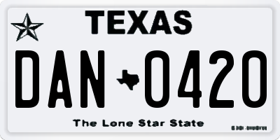 TX license plate DAN0420