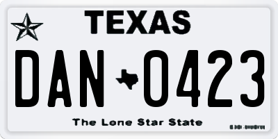 TX license plate DAN0423