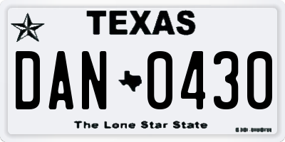 TX license plate DAN0430