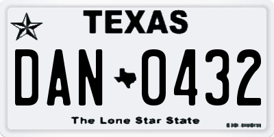 TX license plate DAN0432
