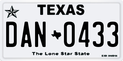 TX license plate DAN0433