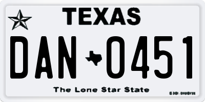 TX license plate DAN0451