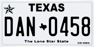 TX license plate DAN0458