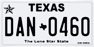 TX license plate DAN0460