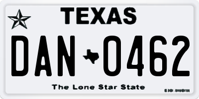 TX license plate DAN0462