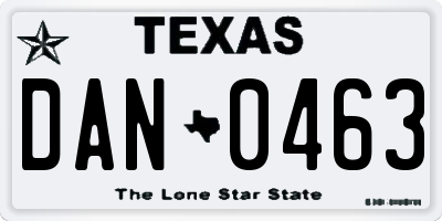 TX license plate DAN0463