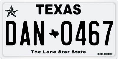 TX license plate DAN0467