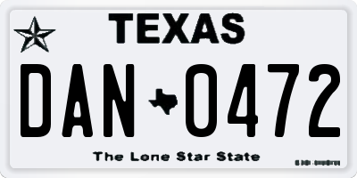 TX license plate DAN0472