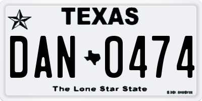 TX license plate DAN0474