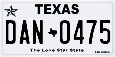 TX license plate DAN0475