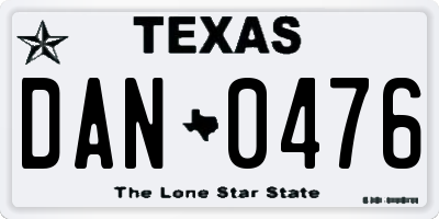 TX license plate DAN0476