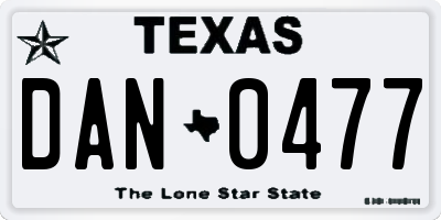 TX license plate DAN0477