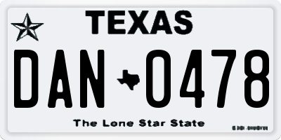 TX license plate DAN0478
