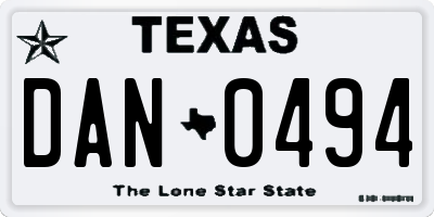 TX license plate DAN0494