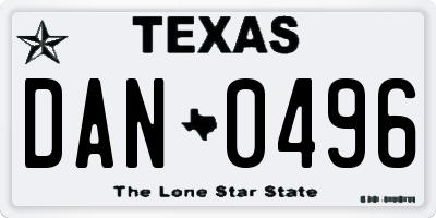 TX license plate DAN0496
