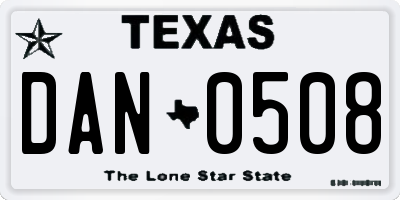 TX license plate DAN0508