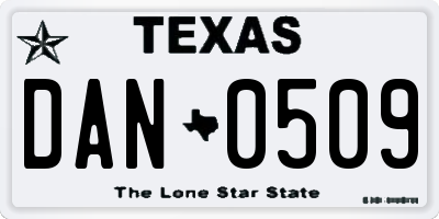 TX license plate DAN0509