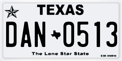 TX license plate DAN0513