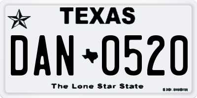 TX license plate DAN0520