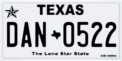 TX license plate DAN0522