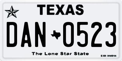 TX license plate DAN0523
